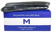 RECYCLED HDUTY BIN LINER 240L BLACK FLAT PACK 1125MM X 1500MM X 50MU PACK  25 MPH