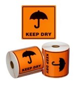 HANDLING LABEL KEEP DRY ORANGE  BLACK 99MM X 99MM ROLL  500