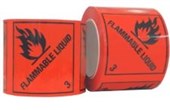MESSAGE LABEL ON A ROLL FLAMMABLELIQUID 3 500  ROLL 96 X 100MM X 50M