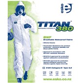 TITAN 380 COVERALL DISPOSABLE POLYETHYLENE BWF CE TYPE 56 CAT3 MEDIUM WHITE