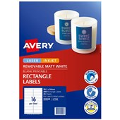 AVERY 959048 L7162 REMOVABLE LABEL LASER INKJET 16UP MATT WHITE PACK 25