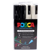 POSCA PC5M PAINT MARKER BULLET MEDIUM 25MM BLACK  WHITE PACK 4