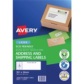 AVERY 959119 ECO FRIENDLY ADDRESS LABELS FSC W991 X L34MM 16UP PACK 20