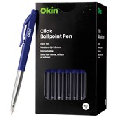 OKIN CLICK RETRACTABLE BALLPOINT PEN 10MM BLUE PACK 50