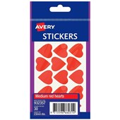 AVERY 932355 HEART STICKERS 23MM RED PACK 30