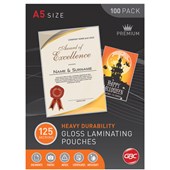 GBC LAMINATING POUCH 125 MICRON A5 CLEAR PACK 100