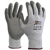 RAZOR X500 SAFETY GLOVES FIBRE PU COATING HPPE CUT LEVEL 5 RATING SIZE 7 SMALL GREY