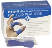 HELPIT PLASTERS METAL DETECTABLE WATERPROOF FINGERTIP BLUE BOX 100