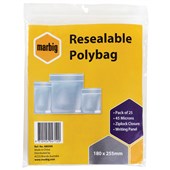 MARBIG PLASTIC BAG RESEALABLE 45MU W180 X L255MM CLEAR WITH WRITING PANEL PACK 25