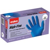 ESKO HIGH FIVE SAFETY GLOVES DISPOSABLE HIGH RISK HEAVY DUTY LATEX MEDIUM BLUE BOX 50