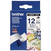 BROTHER TZEFA3 FABRIC TAPE 12MM X 3M BLUE ON WHITE