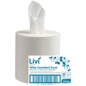 LIVI ESSENTIALS CENTREFEED PAPER TOWEL 2 PLY WHITE 180M CARTON 6