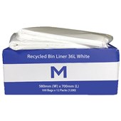 MPH RECYCLED BIN LINER 36L 580 X 700MM 20MU WHITE PACK 100