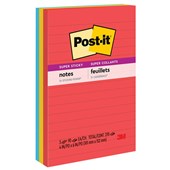 POSTIT 6603SSAN SUPER STICKY LINED NOTES 98 X 149MM PLAYFUL PRIMARIES PACK 3