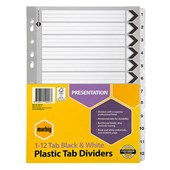 MARBIG MANILLA DIVIDER 12 TAB A4 BLACKWHITE