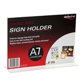 DEFLECTO SIGN HOLDER A7 DOUBLE SIDED FREESTANDING LANDSCAPE W105 X D35 X H750MM CLEAR