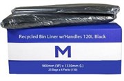 RECYCLED BIN LINER FP WITH HANDLES 120L BLACK 900MM X 1330MM X 30MU PACK  25 MPH