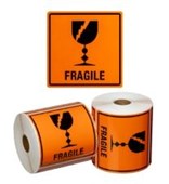 HANDLING LABEL FRAGILE ORANGE  BLACK 99MM X 99MM ROLL  500 MPH