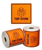 HANDLING LABEL TOP STOW ORANGE  BLACK 99MM X 99MM ROLL  500